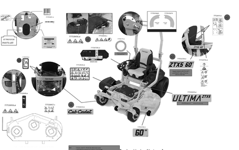 Label Map Diagram and Parts List for ZTX5-60KW (47AKAAA8A10)(2023) Cub Cadet Lawn Tractor